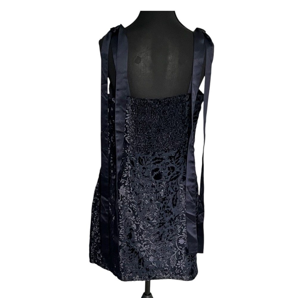 House of Harlow 1960 Navy B Floral Jacquard Sweetheart Tie Strap Evening Dress M - Picture 10 of 12